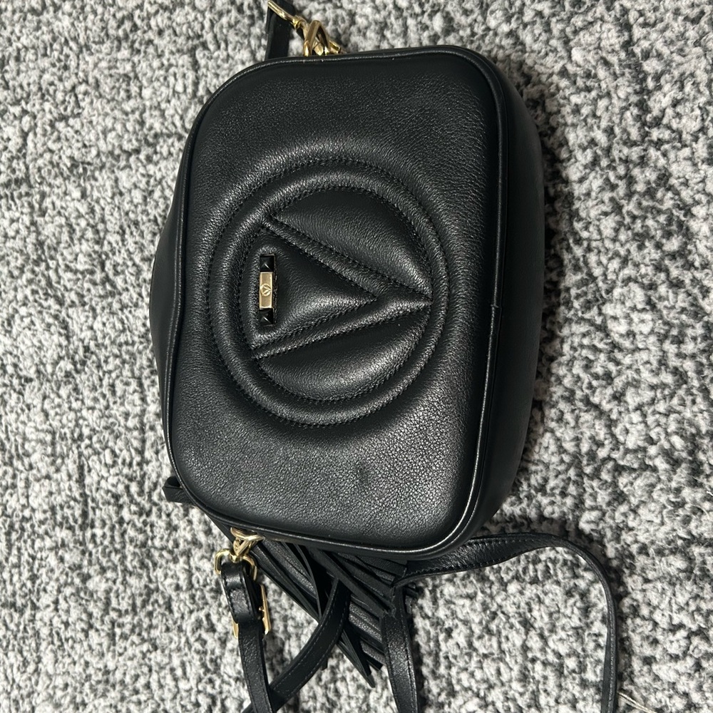 Mario Valentino Black Crossbody Leather Bag with Gold Accents Made In Italy - Picture 2 of 13